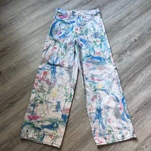 WRANGLER Casey Jones Wide Leg Painter Jean Art Therapy Sz XXS Reg Graffiti 90’s
